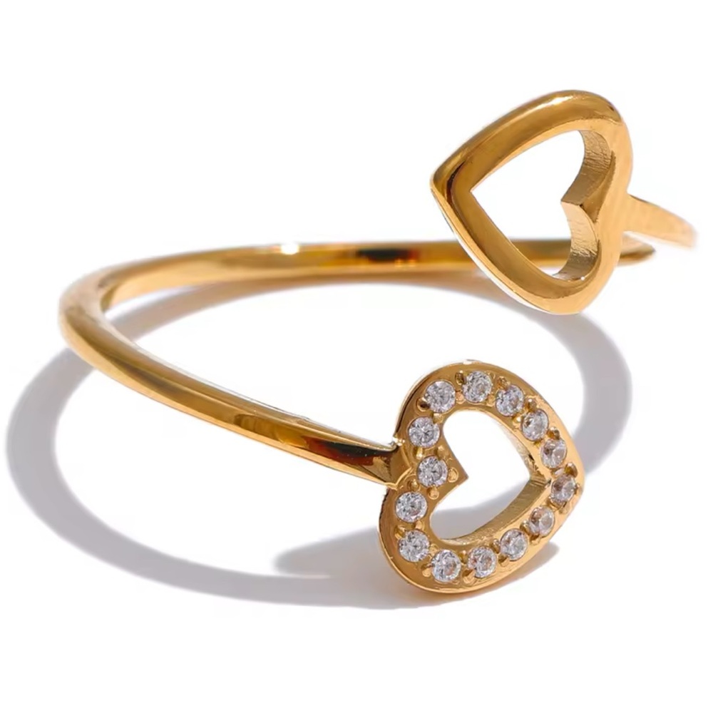 Gold PVD Plated Stainless Steel Open Adjustable Ring Heart Hollow Valentine’s